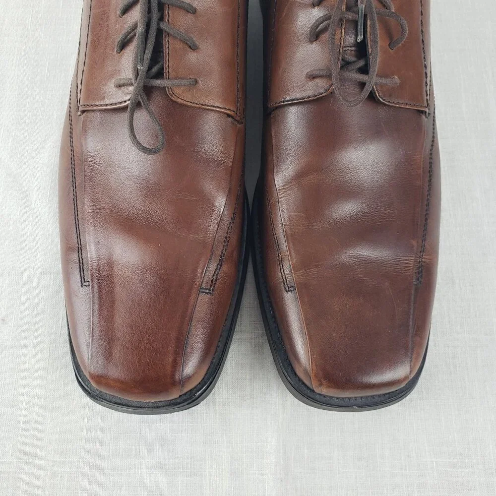 Johnston & Murphy Mens 13 Brown Leather Bicycle Toe Derby Lace Up Dress Shoes